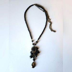 Vintage Costume Jewelry, Chain Necklace, Black Acrylic Pearls